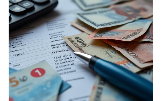 Billetes y calculadora sobre informe de finanzas