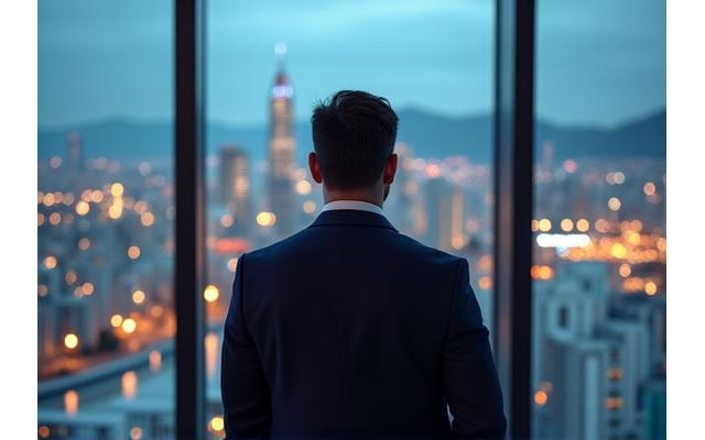 Hombre exitoso en un entorno corporativo de chile, simbolizando riqueza